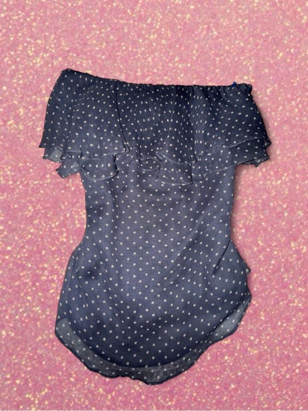 Silk Grey and white polka dot strapless top